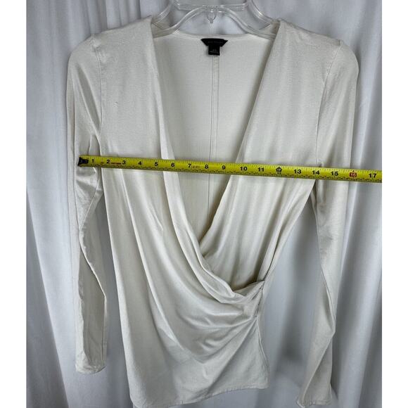 Ann Taylor Crossover V-neck Ruching Long Sleeves Blouse, Ivory Sz: XS, 57-18 - Picture 3 of 16